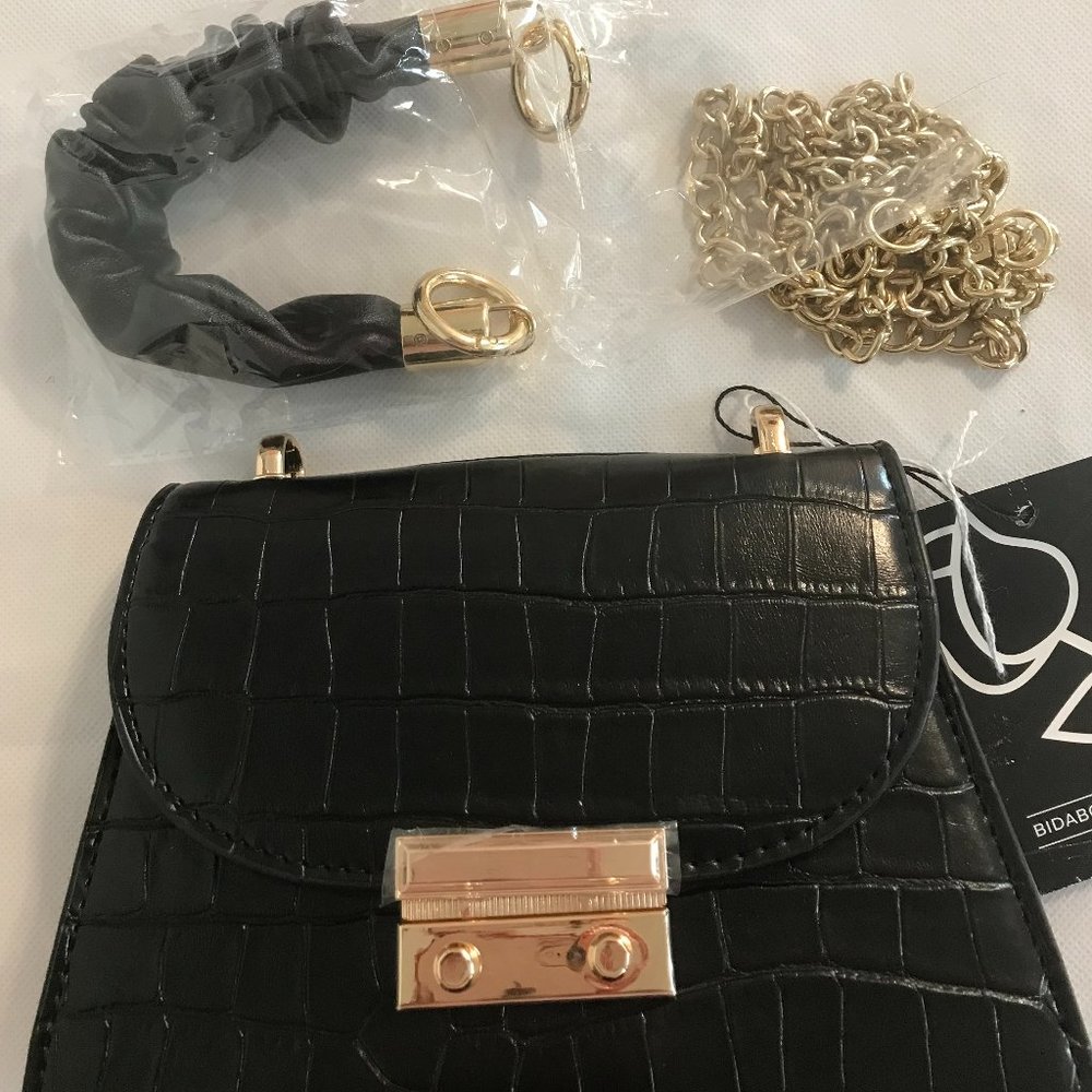 Black Faux Croc Embossed Handbag